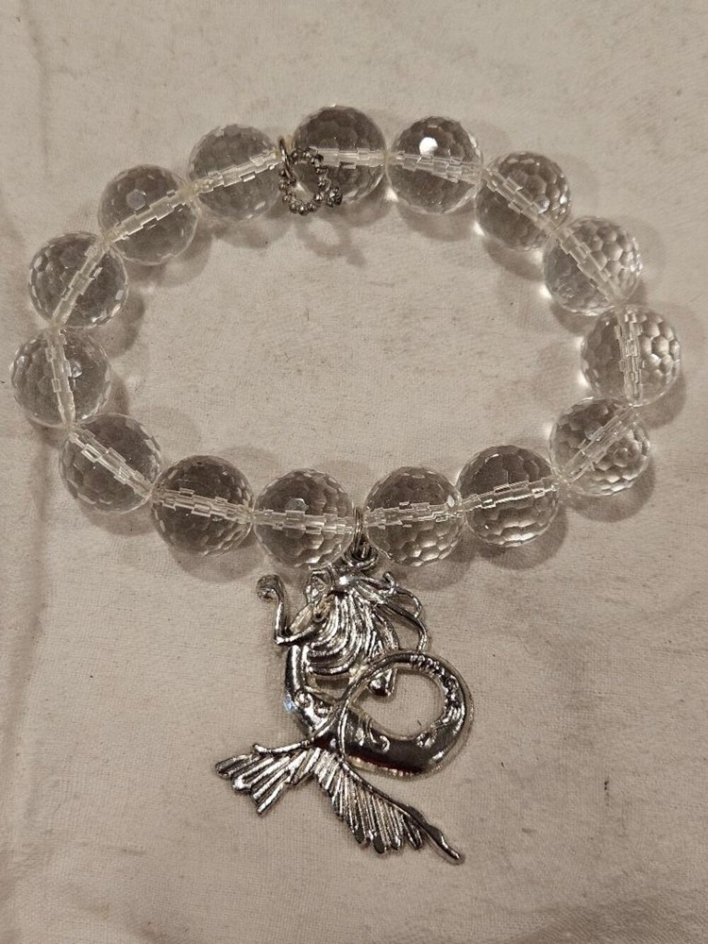 Beads by Jen Faceted Clear Quartz Crystal Mermaid Statement Bracelet